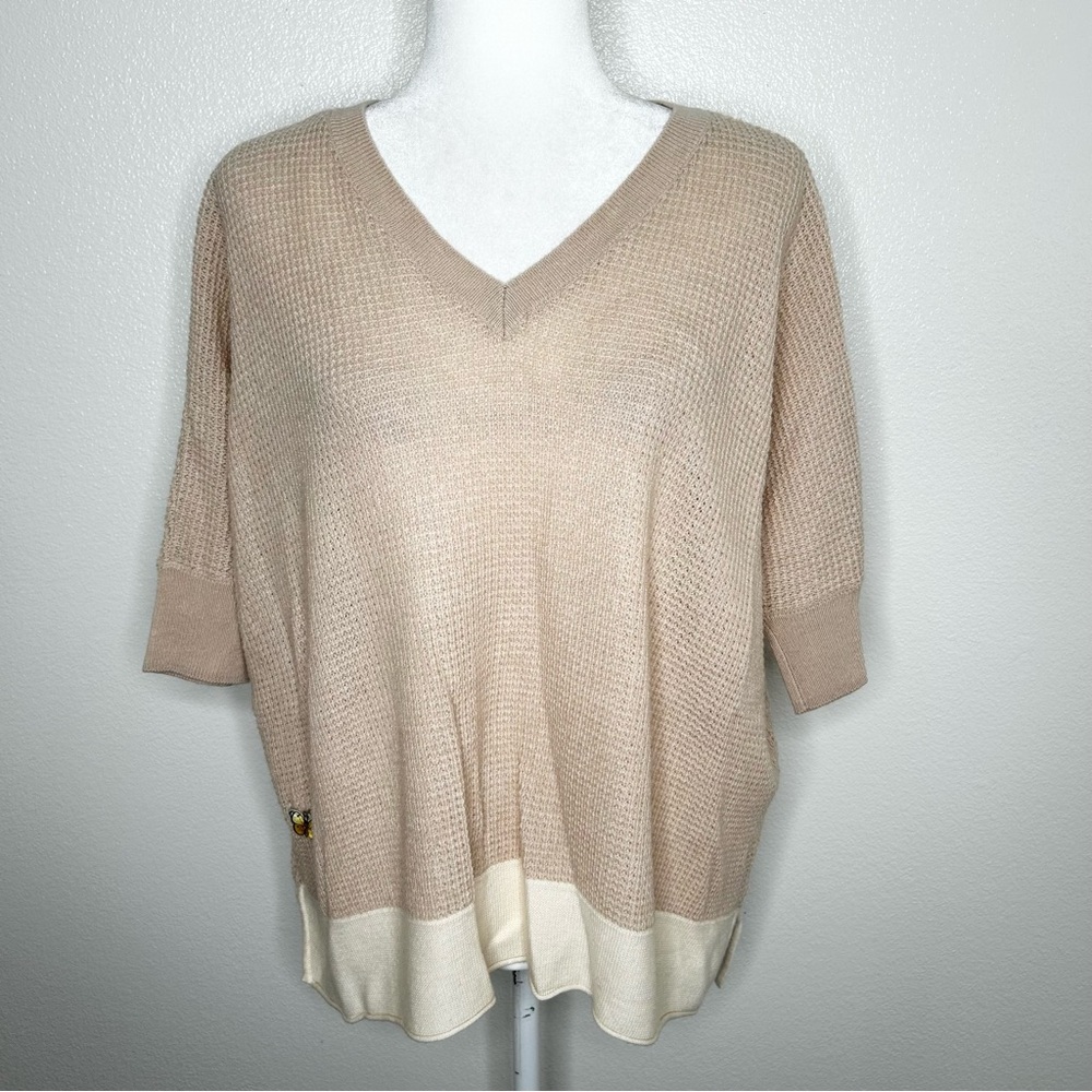 Splendid Womens Beige V-Neck Wool Blend Oversized Sweater Size XS/ S EUC